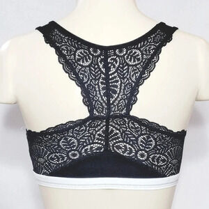 MEDIUM Xhilaration Sporty Rib Lace Racer Wire Free Bralette Black‎ NWT